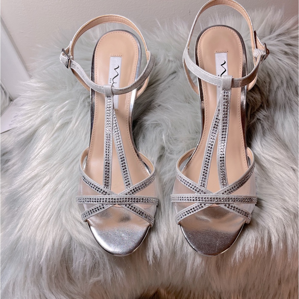 Nina silver metallic wedge heels
